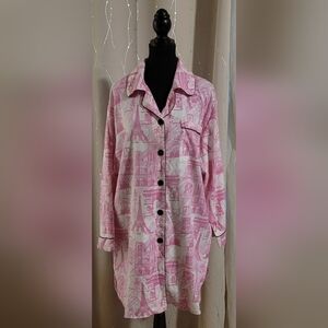 Frankie & Johnny Paris Pink Bamboo Nightshirt Button Down Sleep Shirt S/M